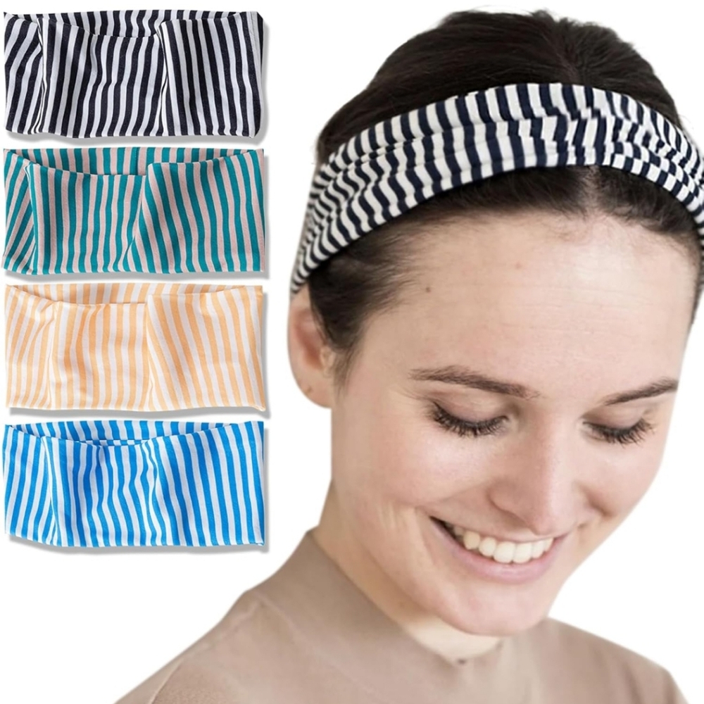 4 PACK Stretchy Striped Headbands